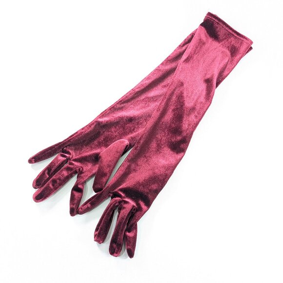 Dark Red velvet opera gloves, elbow length burgundy ladies black tie gloves - Picture 4 of 8